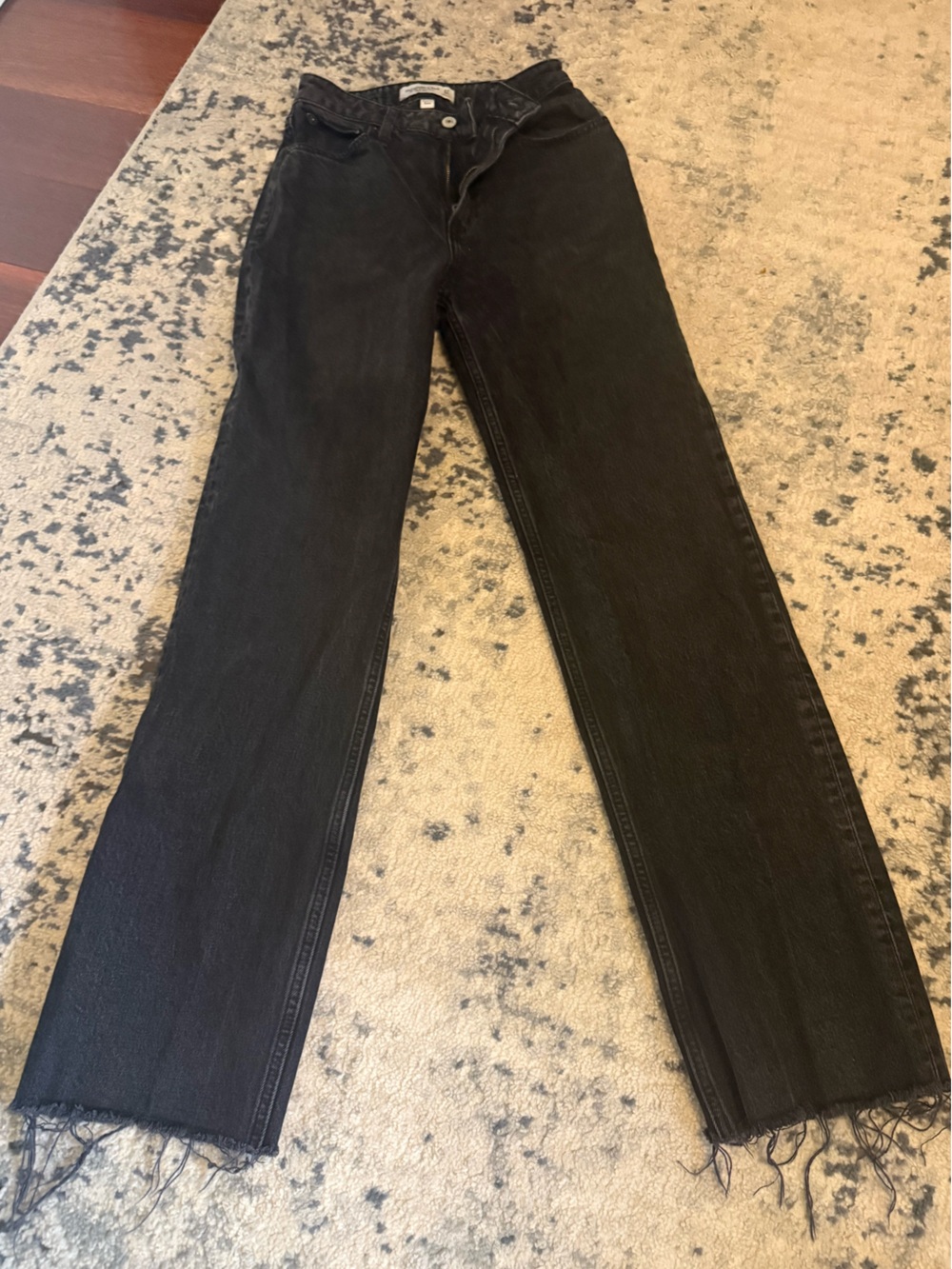 Abercrombie & Fitch Women’s Black Straight Leg Jeans with Raw Hem